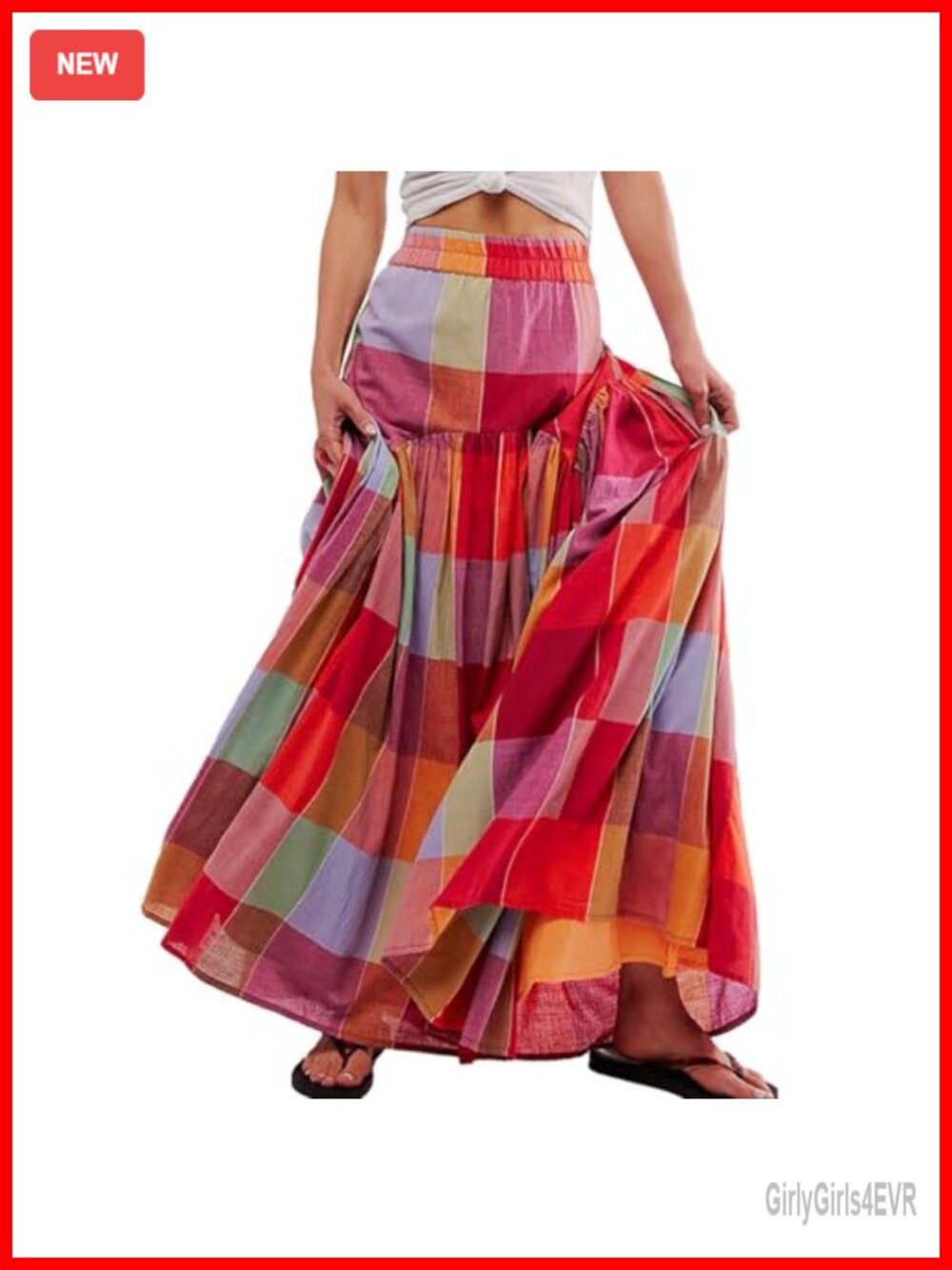 Women's Gingham Maxi Skirt High Waisted Pleated Long Skirt